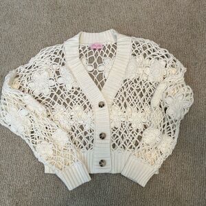 Pink Lily Cream Knit Cardigan Sweater